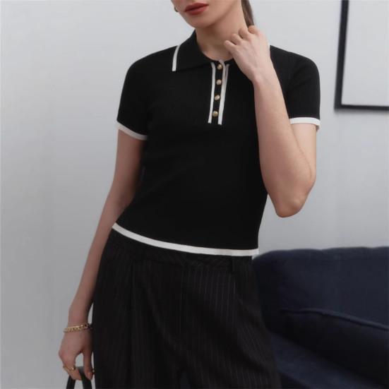 

Женские короткие топы в стиле пэчворк с короткими рукавами, лацканами и застегивающимся на пуговицы вырезом горловины, топы обычного кроя для вязания L