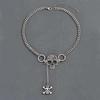 Personality Retro Sliver Color Skull Symbol Tassel Pendant Double-ring Hollowed-out Skull Face Collar Necklace for Women Jewelry