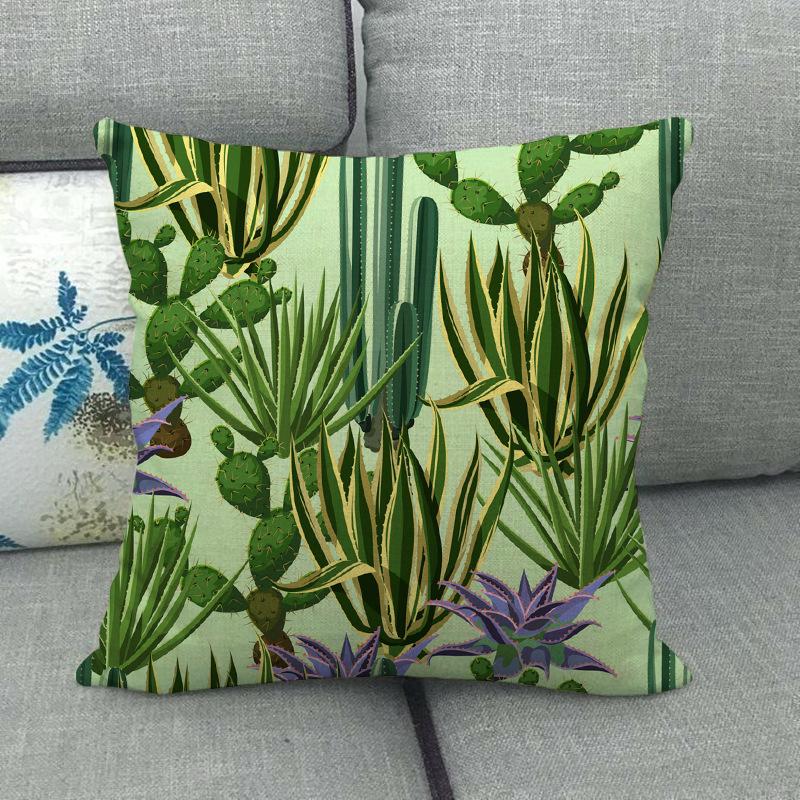 Green Plant Cactus Pattern Digital Printing Short Plush Pillow Covers For Car Sofa Office Cushion Cover Home Goods 60X60Cm