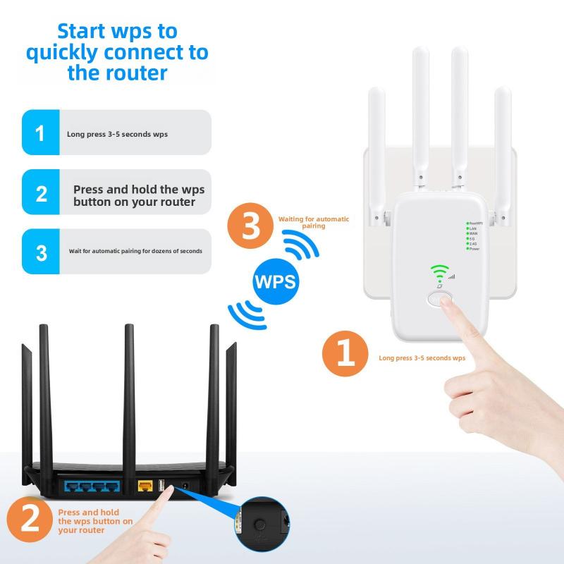 1200M WiFi Extender, Dual Band 5G/2.4G Signal Booster, Wireless Repeater for Home Router, US/EU Plug