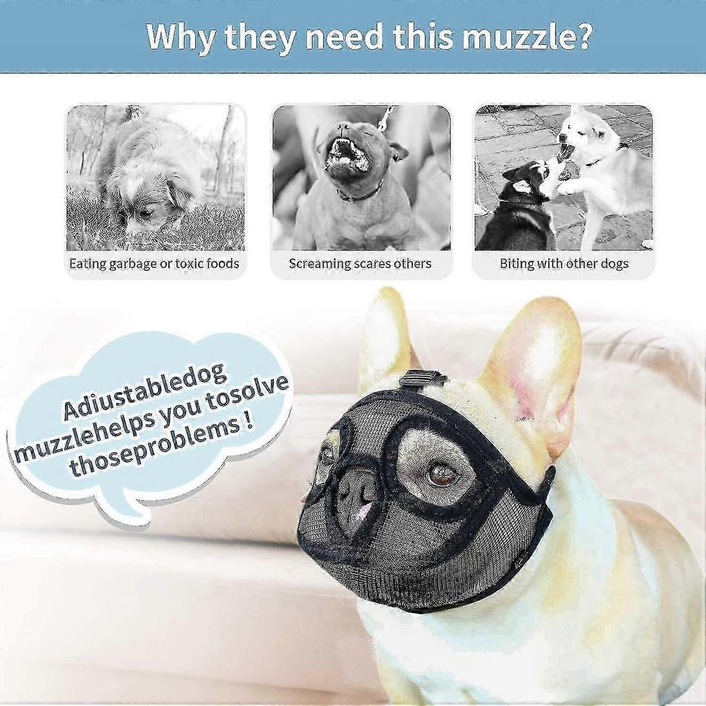 Mesh Dog Muzzle Short Snout Dog Muzzle Dog Muzzle Adjustable Breathable Mesh Muzzle Bulldog Muzzle For Biting Chewing Barking Dog Mask, Black, S zZ