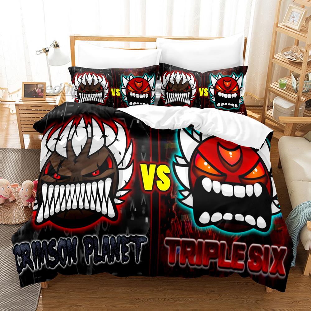 Angry Geometry Dash Bedding Set Single Twin Full Queen King Size Bed Set Aldult Kid Bedroom Duvetcover Sets 3D Print Cartoon
