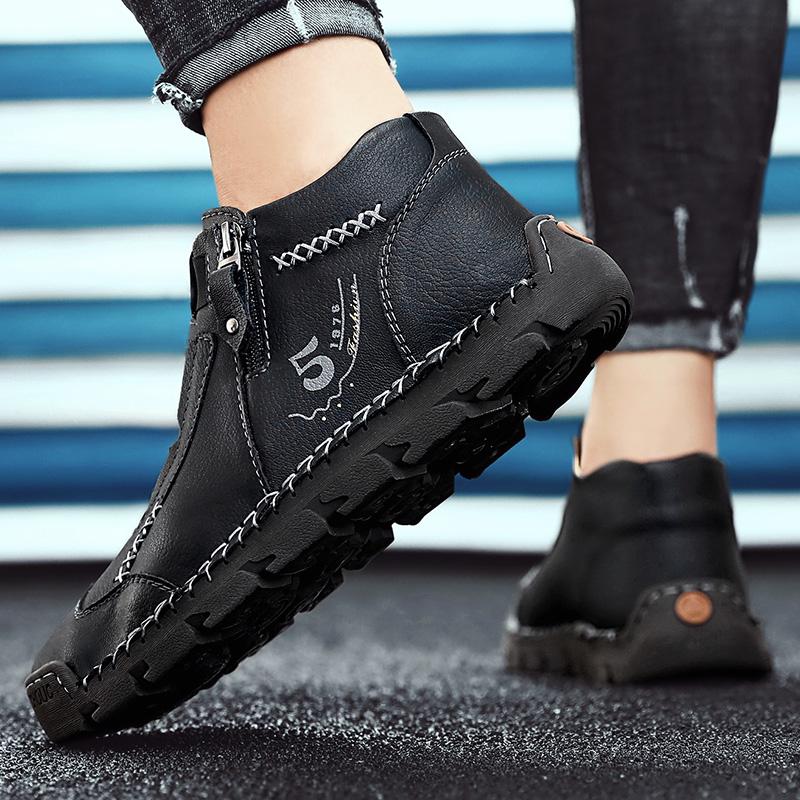 Size 48 New Men's Leather Casual Shoes Korean Edition Trendy Legged Leather Shoes Men's Breathable High Top Outdoor Travel Shoes