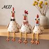 Whimsical Shelf Sitter Decorations Chicken Family Figurine, Cute Polka Dot Rooster Statue with Dangling Handcrafted Resin Animal Ornaments Legs,