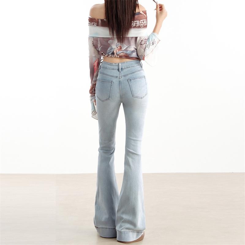 High Jeans Elastic Womens Spring Bellbottom Pants Womens Spring And Autumn Slim Horseshoe Pants Womens Spring