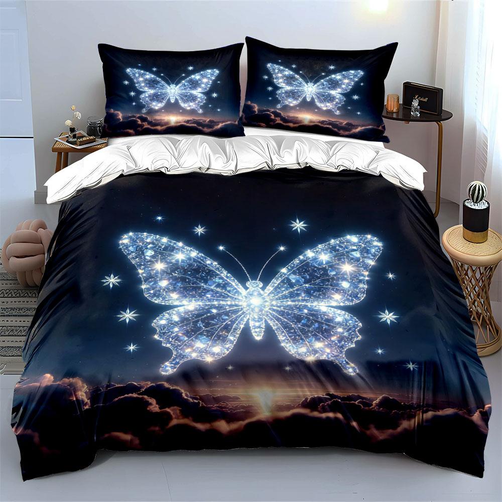 Crystal Butterfly Themed Gift Set Soft Comfortable Duvet Cover Bedding Set Included 1*Duvet Cover & 2*Pillowcases, Gift