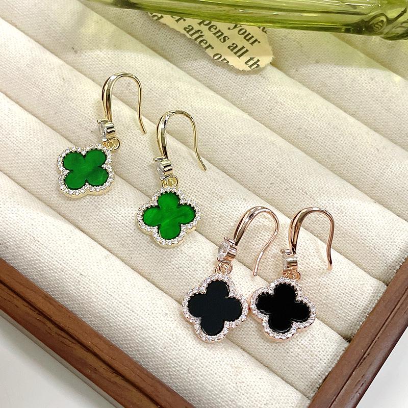 Red Four-Leaf Clover Earrings for Women - High-End, Fashionable Silver Jewelry with Chic Fragrance Style.