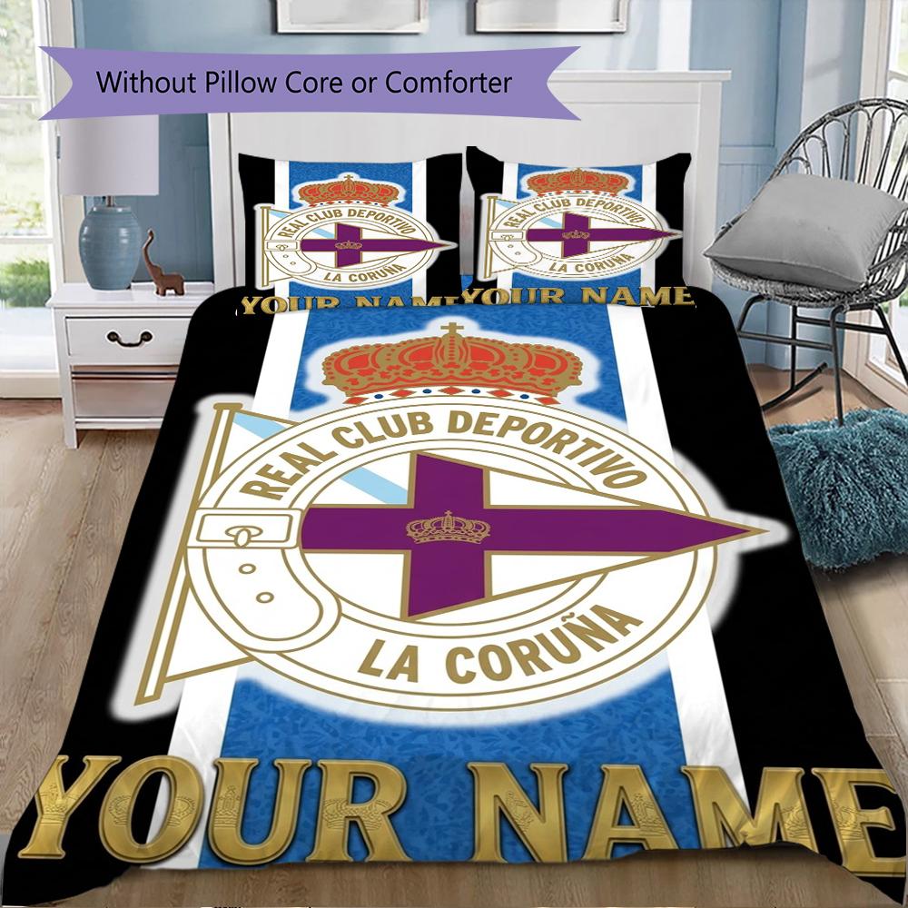Custom Name Real Club Deportivo Pattern Bedding uilt Set uilt Cover Pillowcase Home Decoration Birthday Gift (1*duvet cover+2*pillowcase without core)