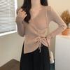 French Cross Slim Inside with Drawstring Knit Top Base for Women's Autumn/Winter Slimming V-neck Sweater Trend