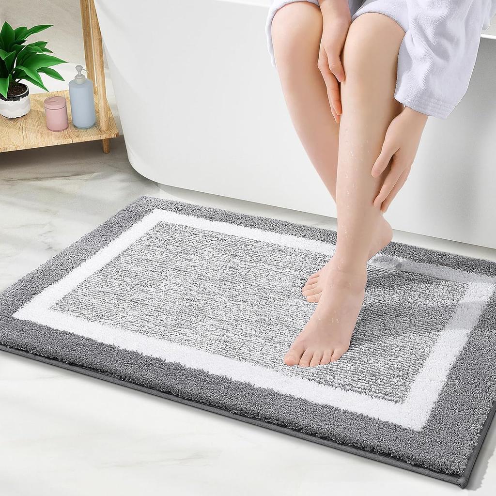Microfiber Shaggy Absorbent Bath Mat Soft Bathroom Mat Non Slip Machine Washable Bathroom Rug Shower Mat Quick Dry Floor Mats