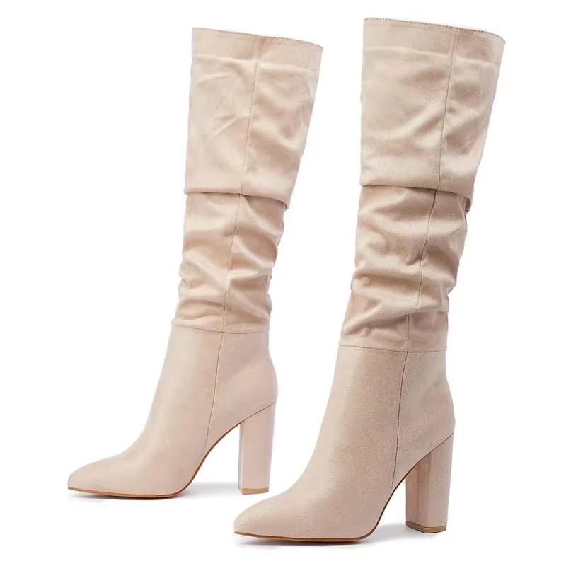 Fashion Eilyken Fashion Women High Heel Boots Designer Chunky Heel Shoes Long Boots the Knee Pleated Botas Mujer