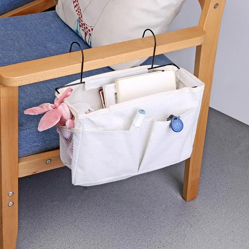 Bedhead Hanging Basket Cotton and Linen Fabric Bedside Sofa Hanging Storage Bag Bedside Shelf Dormitory and Apartment Storage