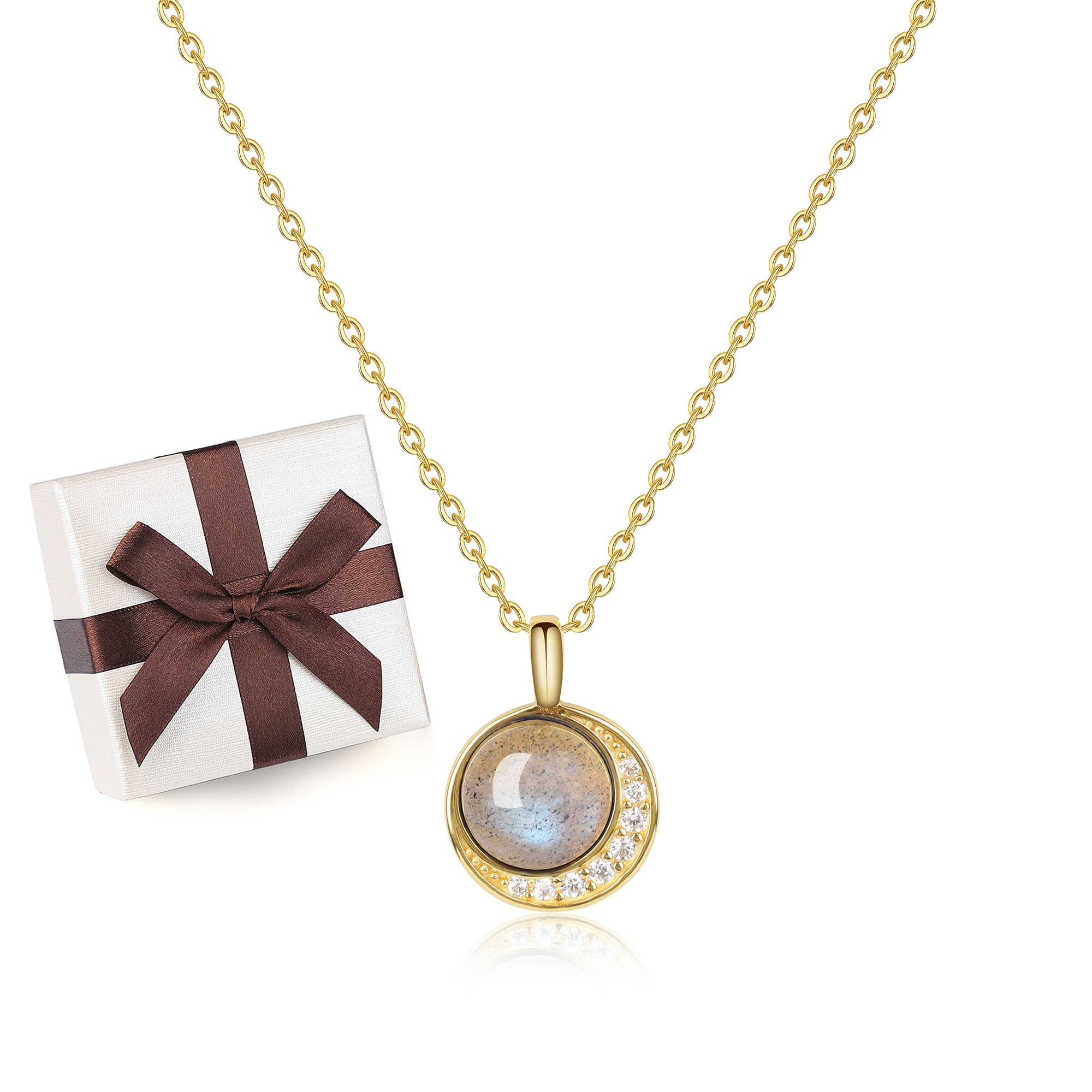 

14K Gold Plated Labradorite Moon Power Stone Necklace for Women [Coai]