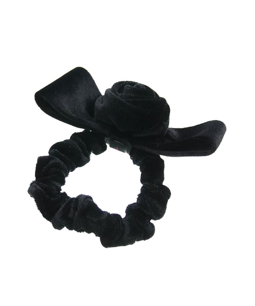 VINGTAINE Rose Scrunchie Hair Tie with Ribbon and Flower Design for Cute and Elegant Hair Velvet, Updos, Accessory, Gift, H7744-BK