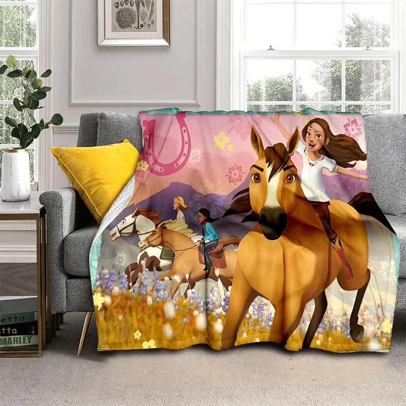 Coperta Cartoon Spirit a Cavallo con Cavalli Liberi, Morbida Coperta Plaid per Casa Camera da Letto Letto Divano Picnic Viaggio Ufficio Coperta per Bambini