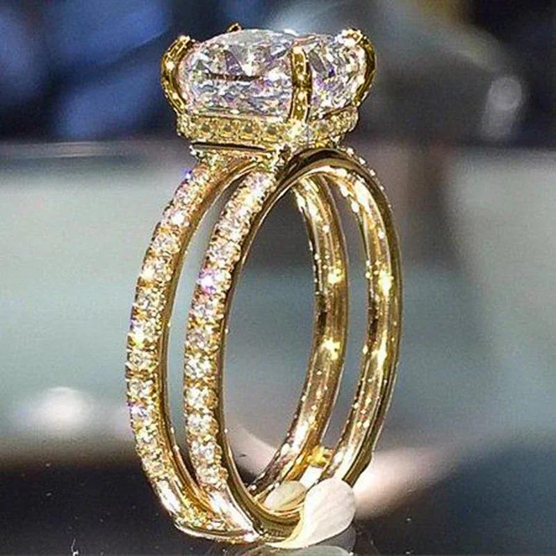 

Cushion-shape Cubic Zirconia Gold Color Rings for Women 2026 Fashion Wedding Bands Accessories Party Statement Zircon 6