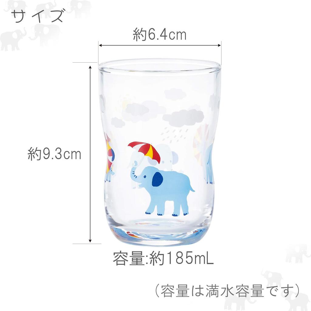 Tsuyoiko Glass M Hide and Seek Elephant Set of 4 In Kraft Box Made In Japan Durable Tableware Reinforced Glass Birthday Gift Present Easy To Hold