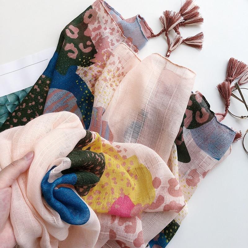 Summer Women's Travel Cotton and Line Scarf Long Sunscreen Beach Scarf Large Shawl Shirt Air Conditioning Shawl