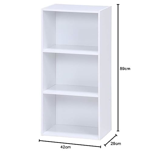 Fuji Boeki Color Box Bookshelf, 3 Tiers, 41.8cm Wide x 29cm Deep x 89cm High, White, Shelf, Storage Box, Assembly Required, 93501 43856