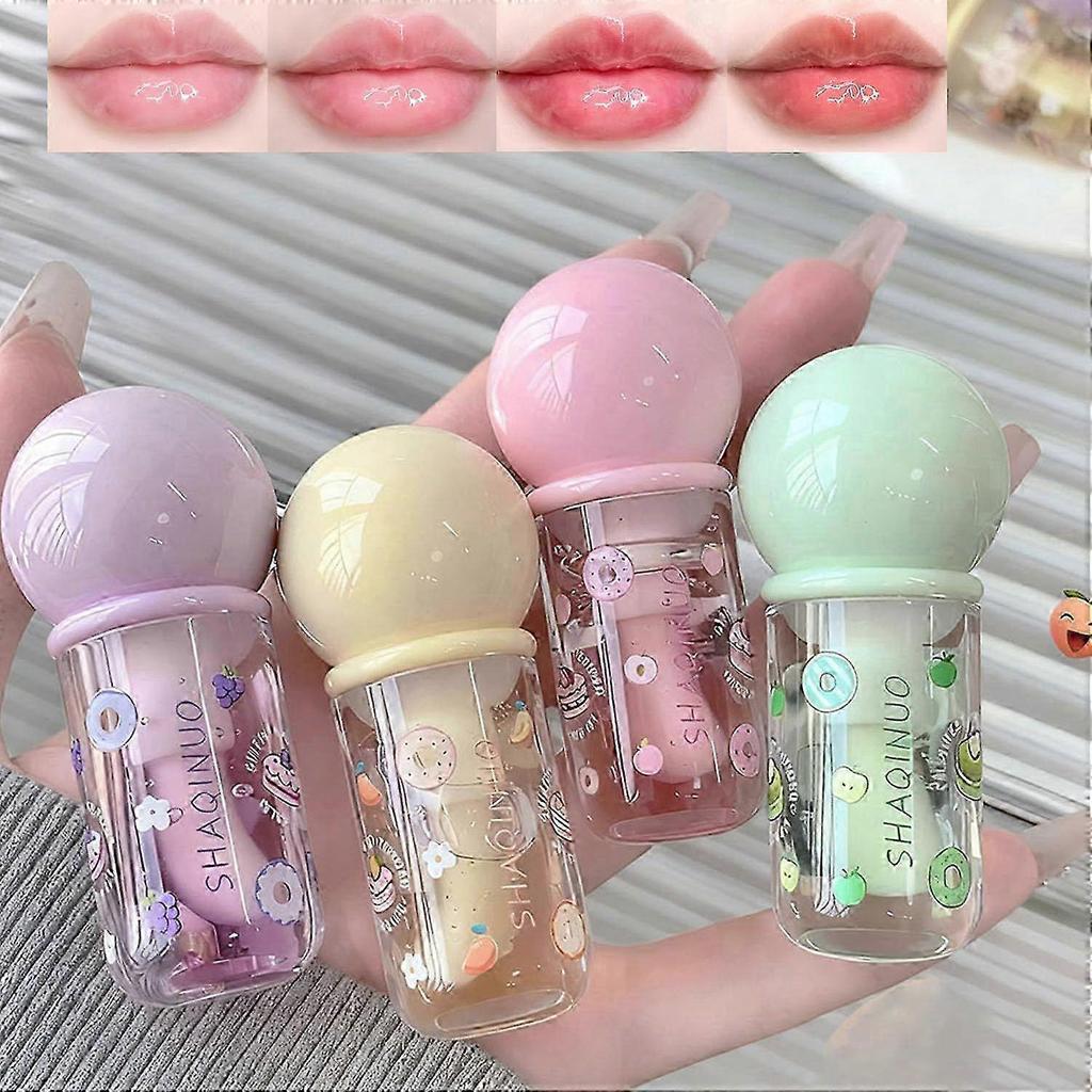 4Pcs Hydrating Lip Gloss Oil Set, Fruit Flavored Gloss, Moisturizing Cute Lip Blam Lip Care, Jelly Lip Make-Up for Women, Friendly, Party Gift