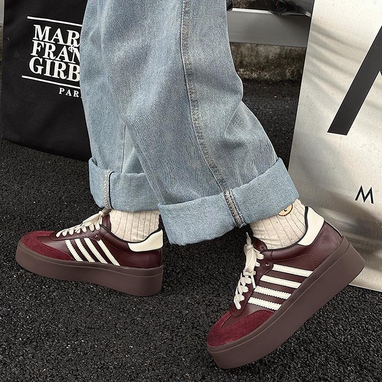 Leather Women's New Versatile and Thin Thick-soled Color Matching Comfortable Sports and Leisure Board Shoes