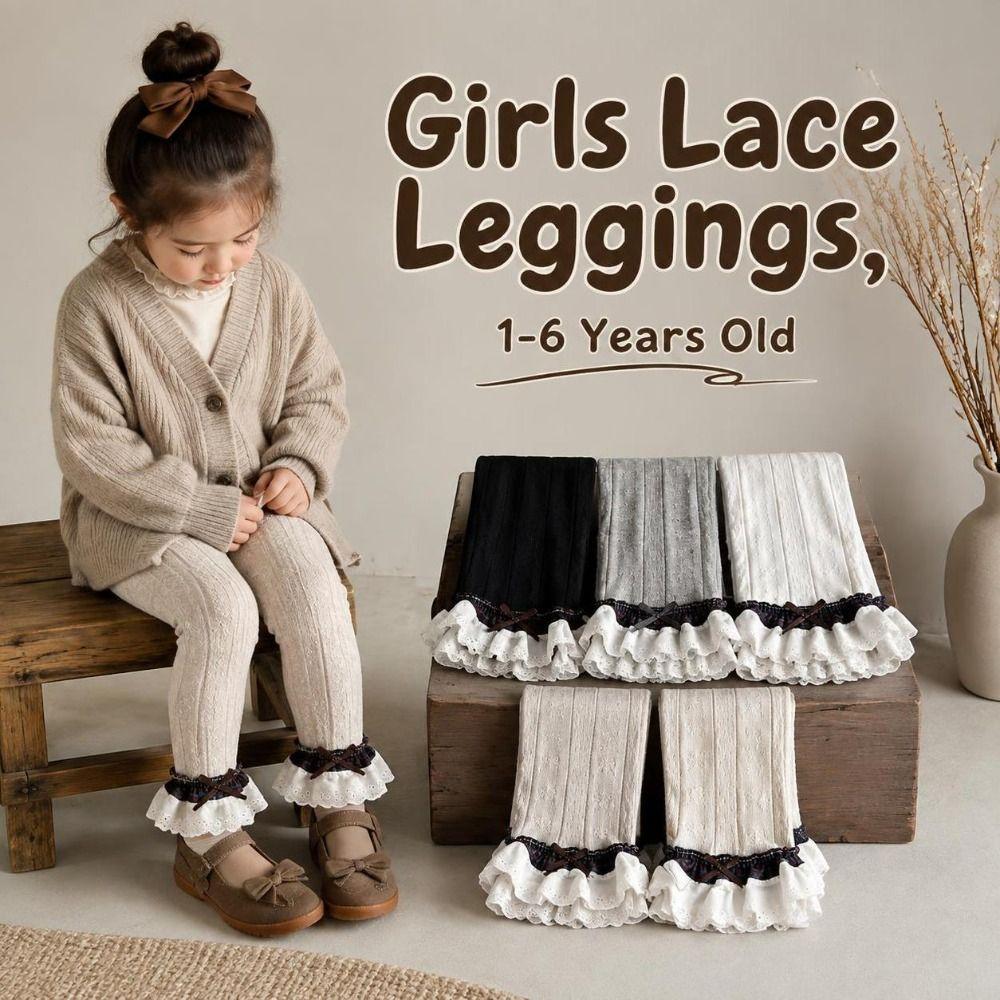 Cotton Girls Lace Leggings Tight-fitting Children Ankle-length Pants 1-6 Years Old