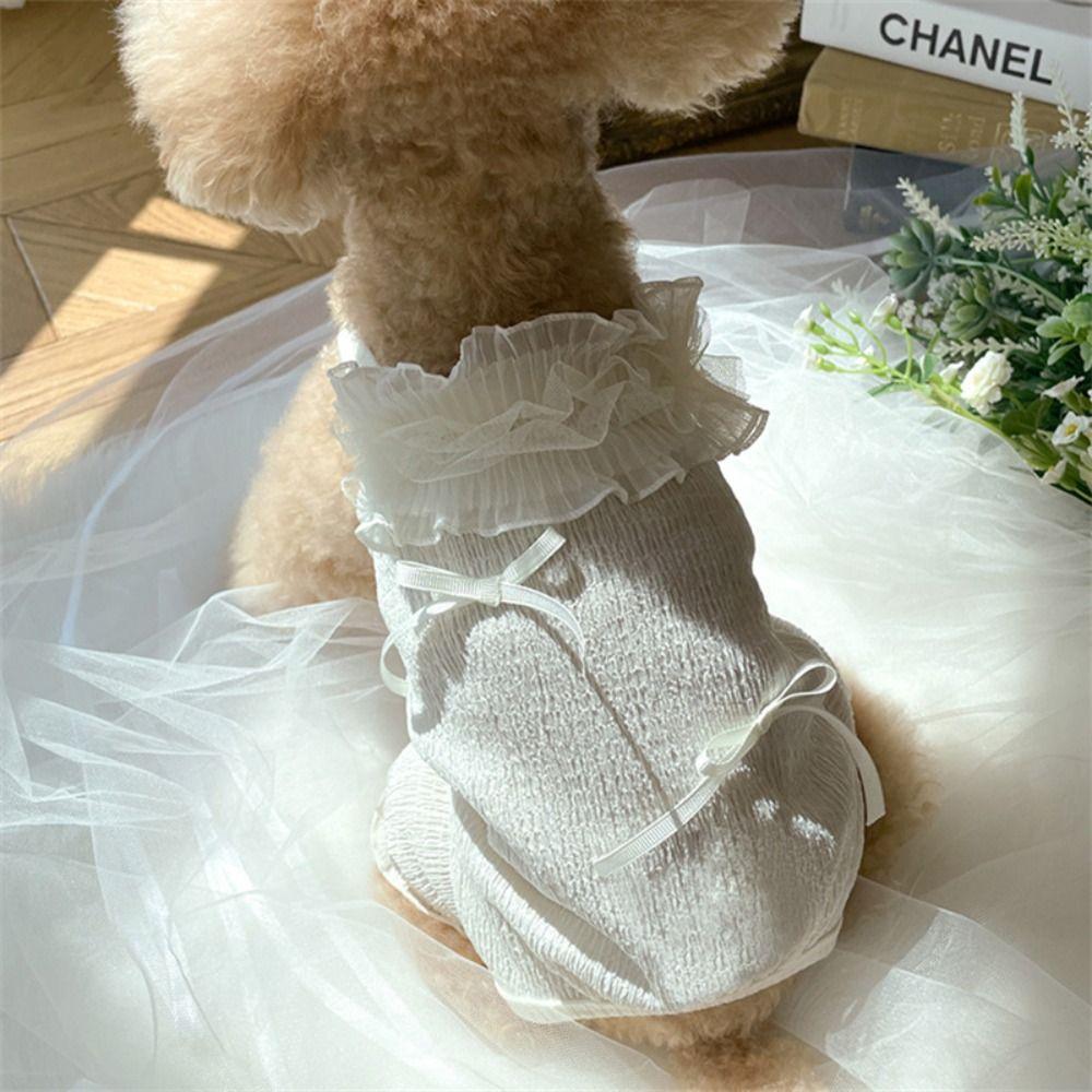 Breathable Summer Pet Vest Soft Cat Princess Skirt Fashion Pet White Lace Camisole Poodle