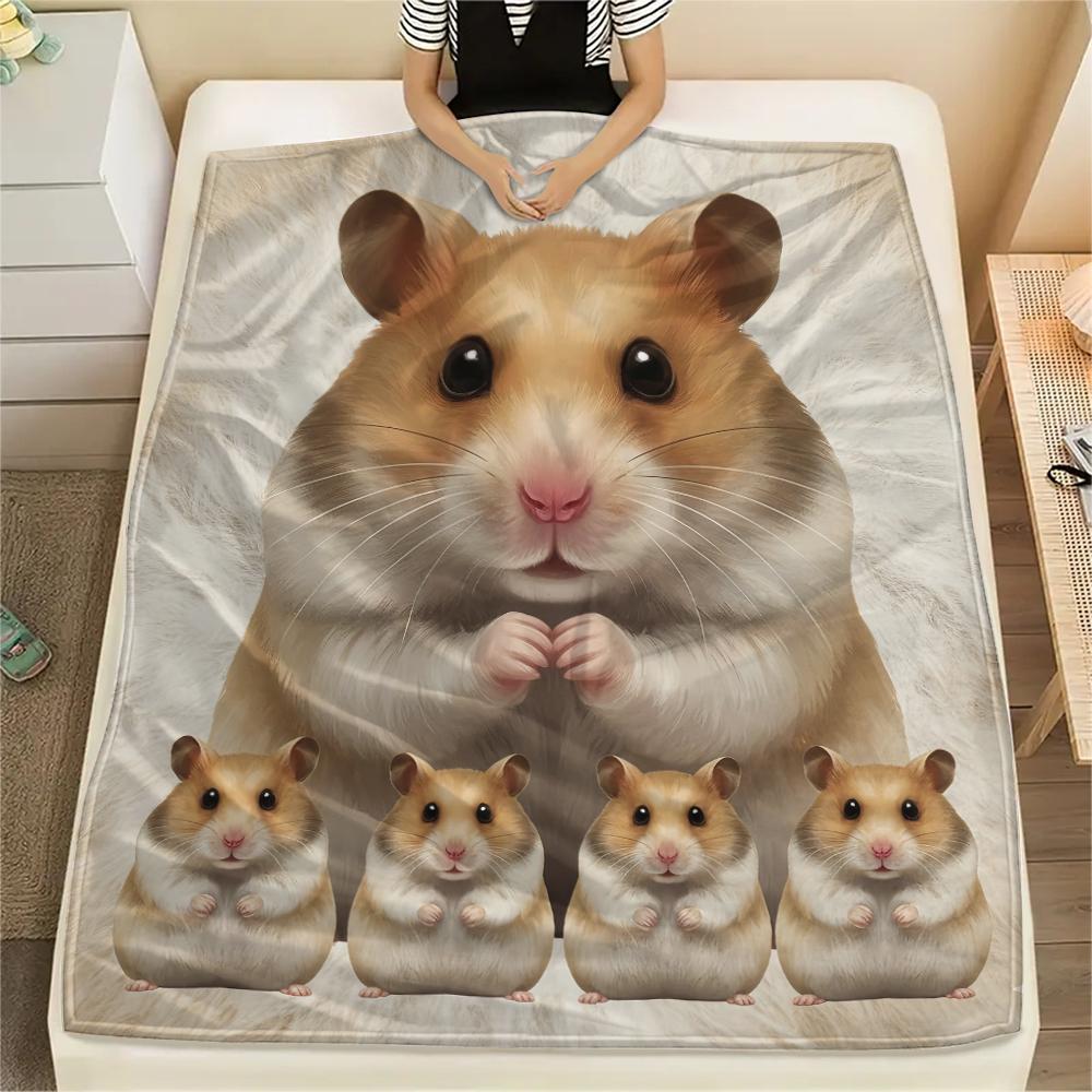 1Pc Hamster and Rat Print Flannel Blanket, High Quality Comfortable for All Seasons, Home Decor, Warmth and Comfort, Perfect for Gifts
