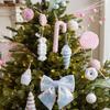 Lingnuo Pink Sequin Bow & Candy Cane Foam Ball Christmas Tree Ornament