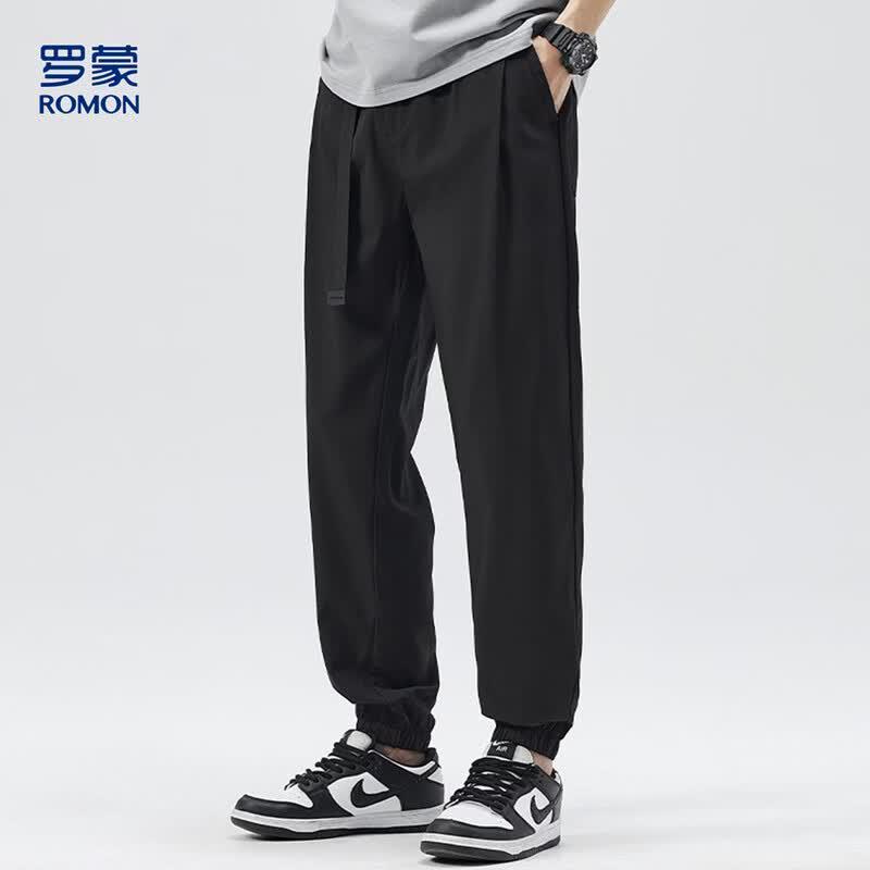Luomeng Men s Ice Silk Elastic Cuffed Casual Pants 4XL чёрный