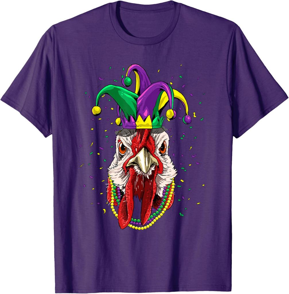 Turkey Mardi Gras  T-Shirt Chicken Animal Lover Graphic Tee Men Casual Cotton