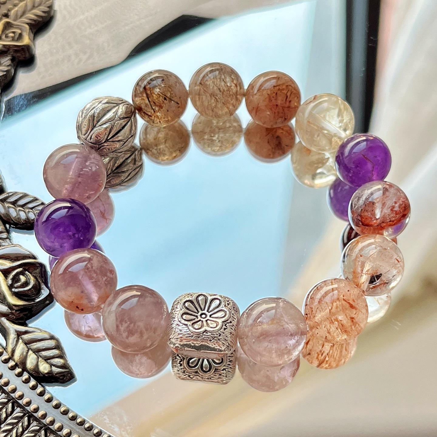 High Quality 12-13Mm Natural Black Gold Super Seven Amethyst Bracelet Bracelet.