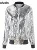 Giacca da Donna Autunnale con Paillettes Taglie Forti Camicia Baseball Larga con Perline Cappotto per Donna
