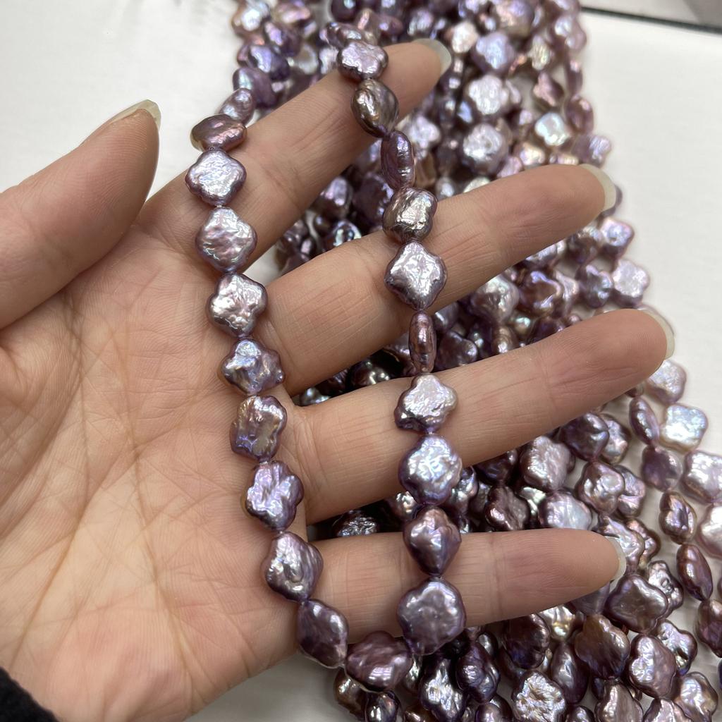 1String, Purple Natural Freshwater Pearl, Handmade Four-Leaf Clover Pearl Beads for Jewelry Making DIY Necklace Accessories, Mother's Day Gift 36cm