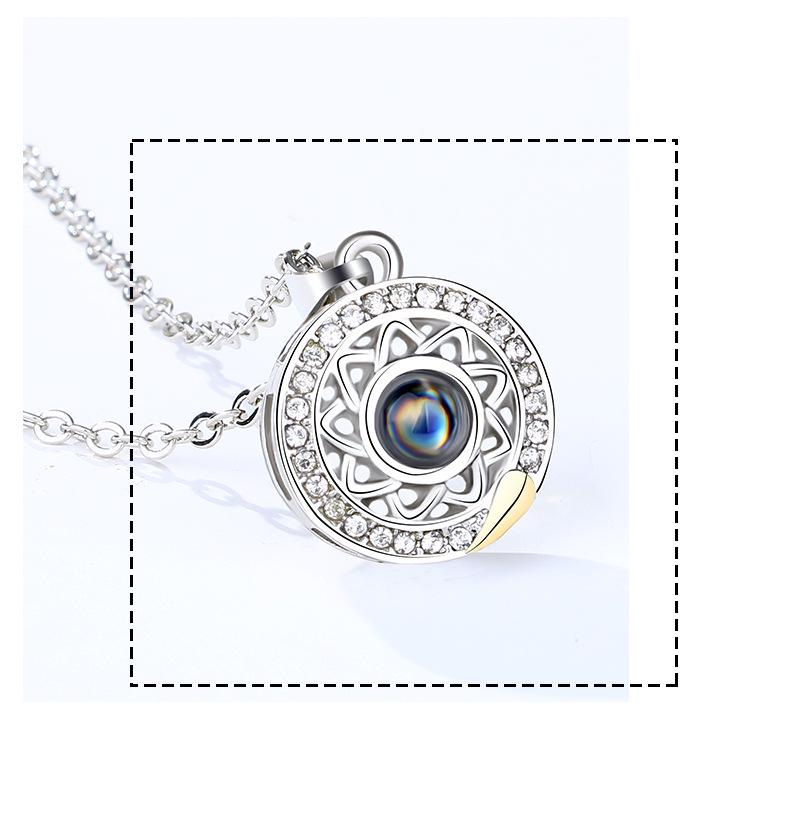 100 Languages Projection Stone Sun & Moon Couple Magnet Necklace Set
