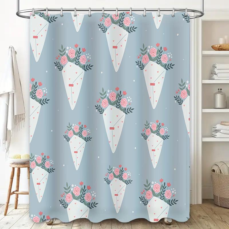 Blå Duschdraperi med Blommig Kotte Design för Badrumsdekorationer Hemtillbehör Dekoration för Damernas Badrum