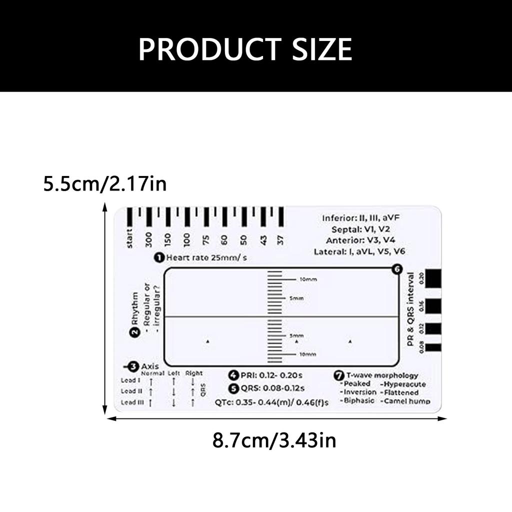 ECG 7 Step Ruler Card Portable Pocket ECG Interpretation Tool 7 Step Ruler Card Device for Quick & Accurate Measurements