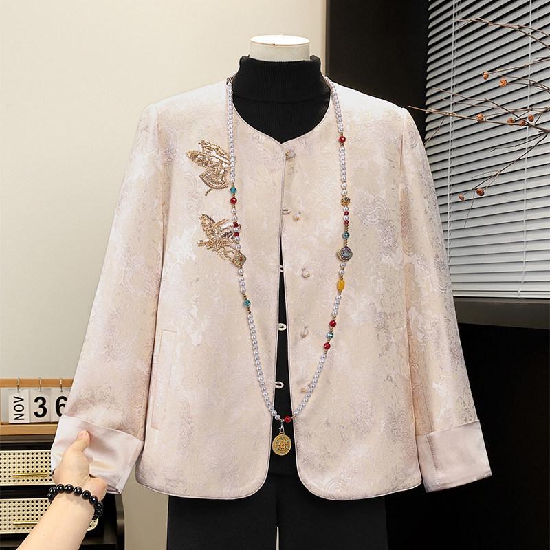 

Mother s Day Chinese Style Retro Spring Jacket for Middle-Aged and Elderly Women - Short, Fashionable Temperament Top 4XL for 135-150 kg