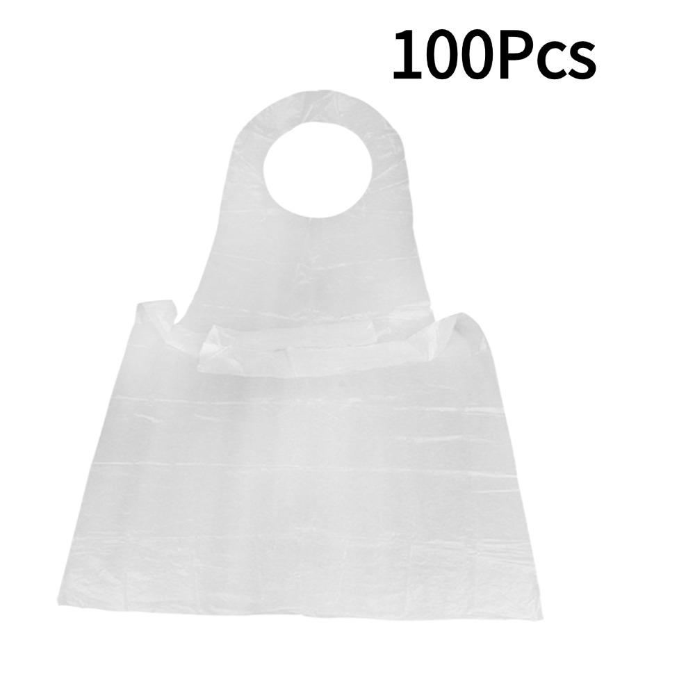

100 шт. Одноразовые белые пластиковые фартуки Водонепроницаемый и устойчивый к пятнам фартук для готовки, рисования, ресторанных кухонных принадлежностей