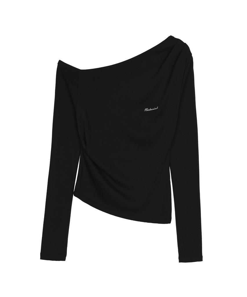 NICK&NICOLE Diagonal Off Shoulder Top_Black