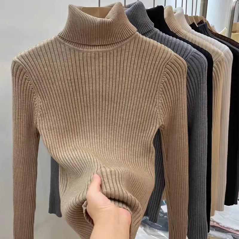 Basic Turtleneck Women Sweaters Autumn Winter Jumper Soft Warm Pull Pullovers Tops Stretch Slim Ladies Pullover Rib Knitted Sweater
