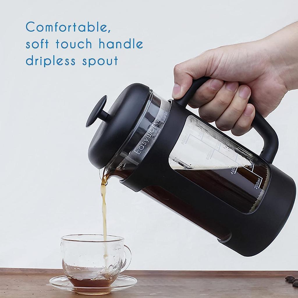 Easyworkz French Coffee Tea Soft 350ml Black Press, Heat-Resistant Glass, & Only, Grip, (3 Cups),