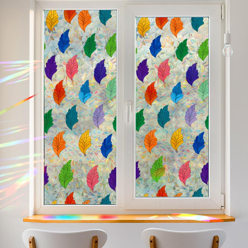Laser-colored Leaf Study Home Glass Window Decorative Stickers
