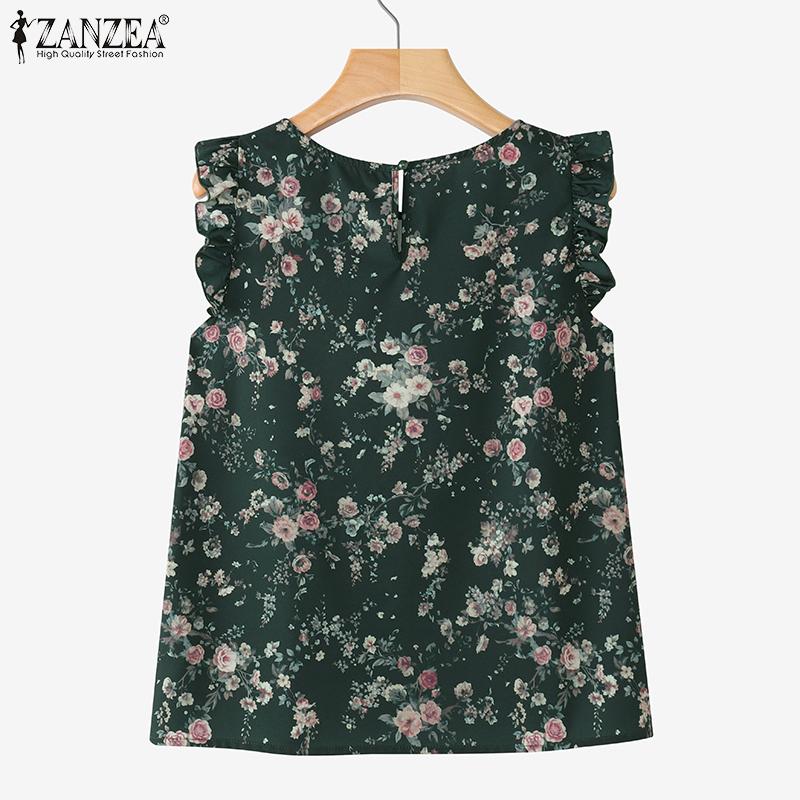 ZANZEA Maiouri casual de damă cu gât rotund, imprimeu floral și fără mâneci