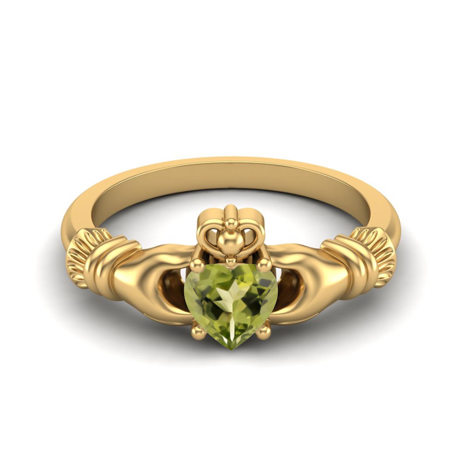 

Ірландський Claddagh 5 мм Серце Перидот 925 Срібло Стерлінгове Золоте Покриття Солітер Жіноча Весільна Обручка 6