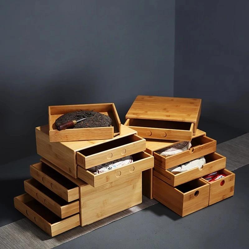 Full Bamboo Tea Box Puerh Tea Cake Box Simple Storage Organizer Multi-layer Tea Leaf Boxes Home Gift