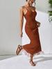 Sexy Hollow Camisole Long Skirt Slim Fit Fringe Beach Skirt Sleeveless Knitted V-neck Camisole Dress