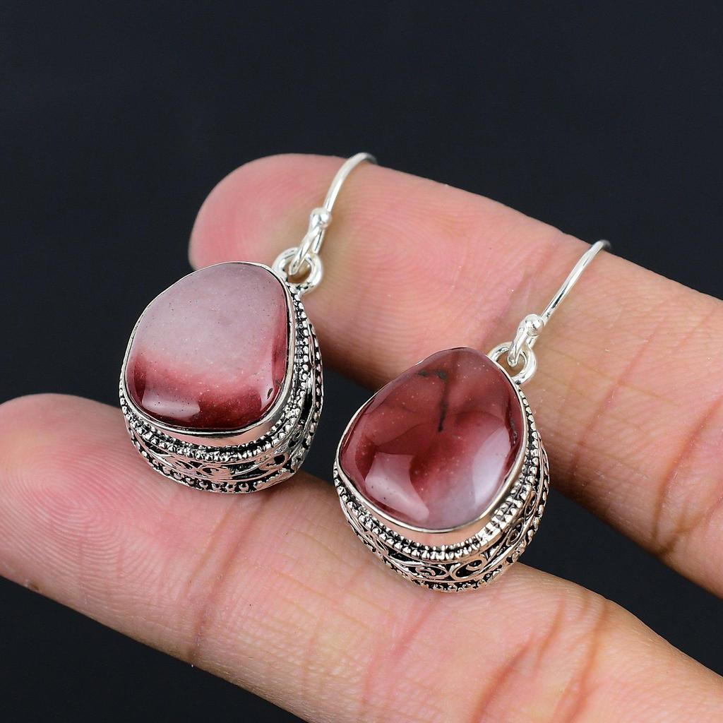 Womens Day Sale Natural Mookaite 925 Sterling Silver Drop Dangle Mother Earrings