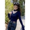MOKANA Women's Hollow-Out V-Neck Long Sleeve Knit Sweater