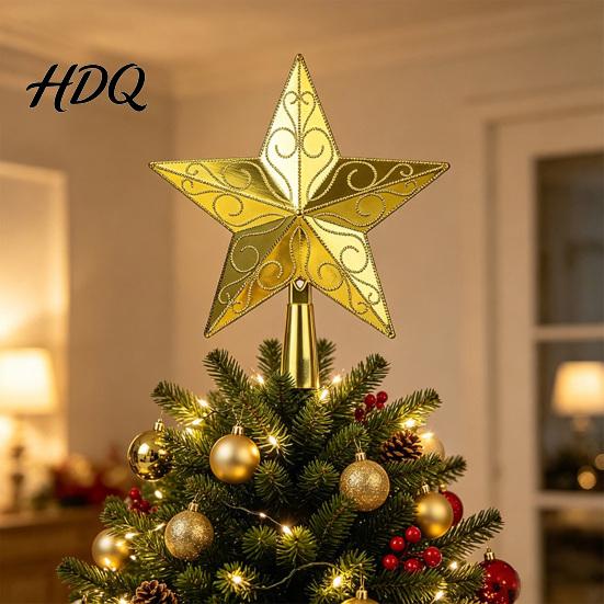 Star Topper for Xmas Tree Golden Topper Christmas Decor Plastic Window Decoration Shiny Five-Pointed Holiday